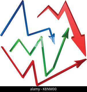 Aumentare e diminuire la freccia il set di simboli, icona del concetto di business. Illustrazione di vettore isolato su sfondo bianco. Illustrazione Vettoriale