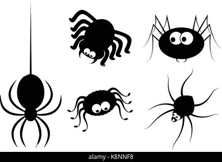 Spider halloween icona, Silhouette symbol set. Illustrazione Vettoriale su sfondo bianco Illustrazione Vettoriale