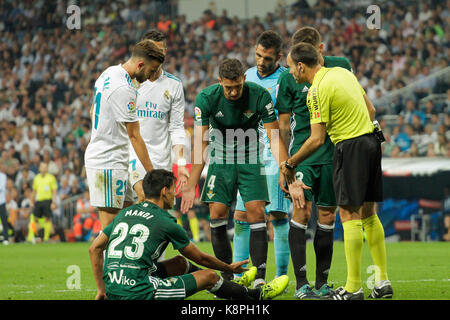 Madrid, Spagna. Xx Settembre, 2017. betis di giocatori durante la liga santander match tra il real madrid e il Betis al Santiago Bernabeu Stadium in Madrid, mercoledì, sep. Xx 2017. Credito: afp7/alamy live news Foto Stock