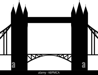 Immagine del cartone animato di Tower Bridge silhouette. Illustrazione di vettore isolato su sfondo bianco. Illustrazione Vettoriale
