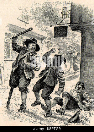 Un 1930 illustrazione che mostra una scena tipica dei saccheggi e furti di aggressioni e furti che hanno avuto luogo durante il Grande Incendio di Londra nel 1666 Foto Stock