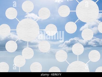 Composito Digitale del cielo di nuvole con la grafica dei connettori mappe mentali Foto Stock