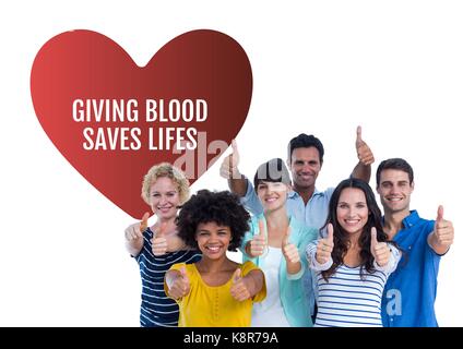 Digital composito di un gruppo di persone e la donazione di sangue concept Foto Stock