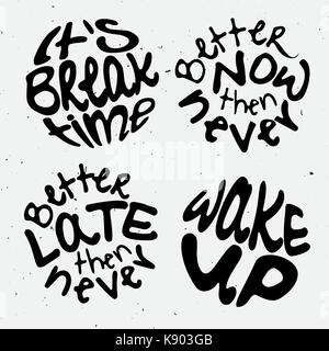 Tempo lettering motivazione citazioni su tempo e elenchi di cose da fare. cerchio scritte circa il momento giusto e sbrigati umore. Illustrazione Vettoriale