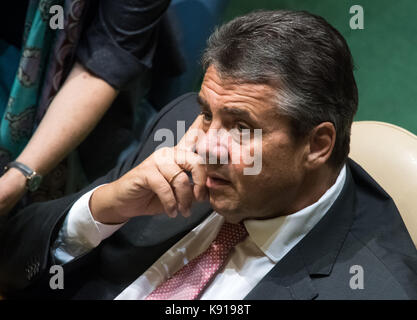 New york, Stati Uniti d'America. Xxi Sep, 2017. Il ministro degli esteri tedesco sigmar gabriel (SPD) che prendono parte all Assemblea Generale dell ONU a New york, Stati Uniti d'America, 21 settembre 2017. Credito: bernd von jutrczenka/dpa/alamy live news Foto Stock