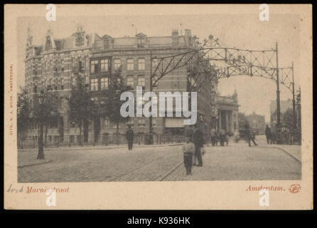 Korte Marnixstraat vanuit de Marnixstraat naar het Haarlemmerplein met de Haarlemmerpoort Foto Stock