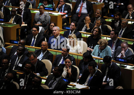 I delegati durante il presidente statunitense Donald Trump Discorso alla 72esima Assemblea generale presso la sede delle Nazioni Unite a New York City e New York, 19 settembre 2017. Foto Stock