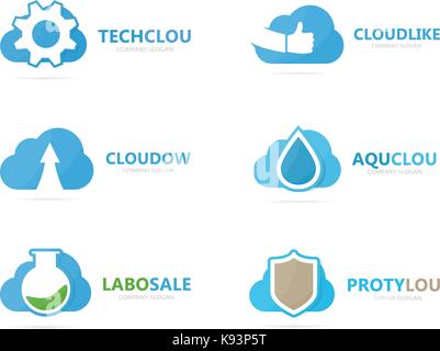Set di cloud combinazione di logo. Il caricamento e il download di simbolo o icona di caricamento unico e logotipo di rete modello di disegno. Illustrazione Vettoriale