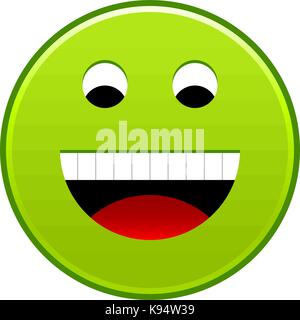 Il verde volto sorridente allegro smiley emoticon felice. rapido e semplice forma recolorable isolato dal background. illustrazione vettoriale di un elemento grafico Illustrazione Vettoriale