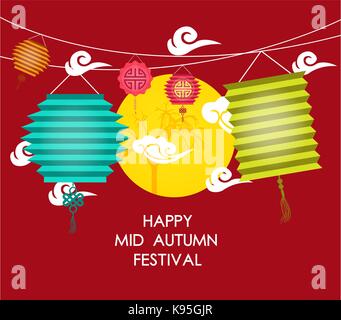 Metà autunno sfondo del festival con la lanterna Illustrazione Vettoriale