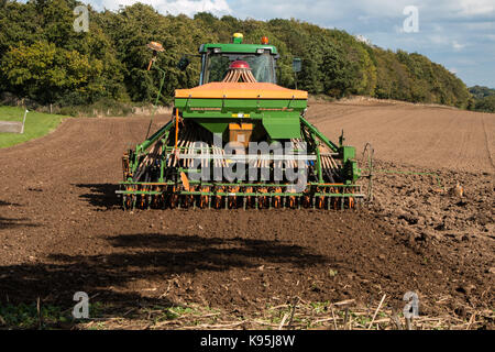 Agricoltura del Regno Unito, semina a Foxberry Farm, Caldwell, North Yorkshire Settembre 2017 Foto Stock