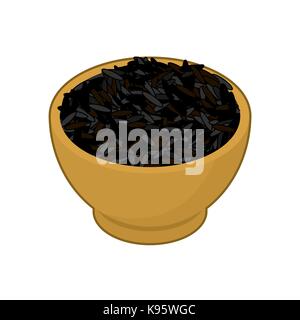 Il riso nero nella ciotola di legno isolata. semole in legno piatto. grano su sfondo bianco. illustrazione vettoriale Illustrazione Vettoriale