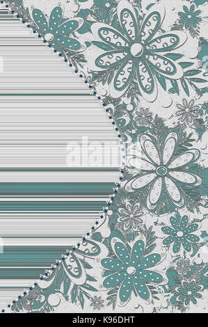 Invito nuziale è 2d in soft aqua blue. due diverse texture condividono un incurvamento design cerchi con il bordo del rivestimento. verigated linee e lacy flower p Foto Stock