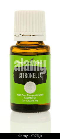 Winneconne, wi - 17 agosto 2017: una bottiglia di giovani vivono l'olio di citronella isolato su un background. Foto Stock