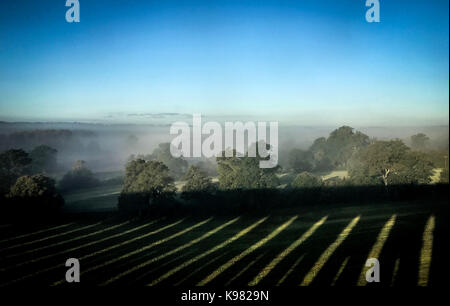 Basso la nebbia si vede dal ouse valley viadotto a haywards heath, west sussex, nel giorno dell'equinozio d'autunno. Foto Stock