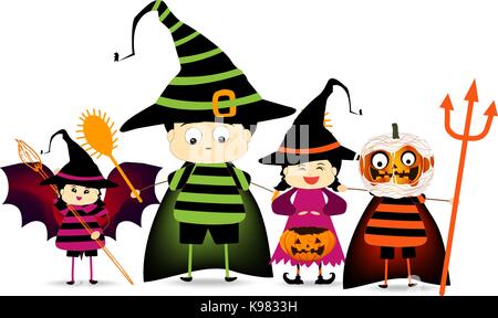 Felice Festa di halloween con bambini trucco o trattare Illustrazione Vettoriale