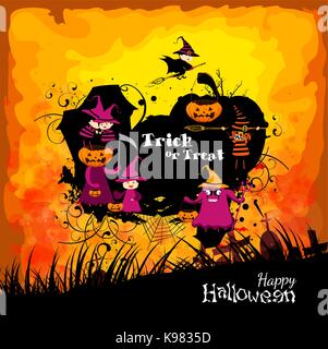 Halloween con bambini trucco o trattare Illustrazione Vettoriale