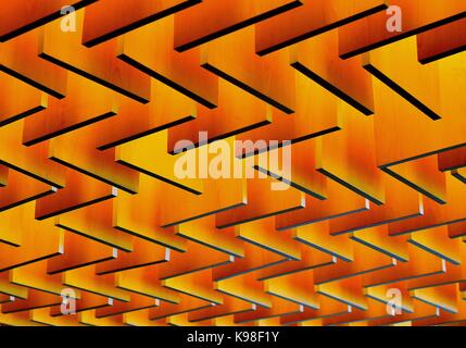 Labirinto geometrico creato da pannelli di legno e l'illuminazione su un soffitto moderno Foto Stock