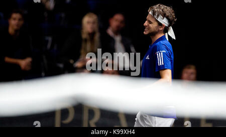 Praga, Repubblica ceca. Xxii Sep, 2017. austriaco giocatore di tennis dominic thiem (team europe) è visto durante la seconda partita single entro la prima edizione della conca cup torneo di tennis a Praga, nella Repubblica ceca il 22 settembre 2017. Credito: Michal kamaryt/ctk foto/alamy live news Foto Stock