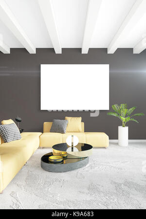 Camera da letto bianco stile minimal design interno con parete in legno grigio e divano. Il rendering 3d. Foto Stock