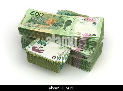 Pila di Argentina pesos (isolato con percorso di clipping) Foto Stock