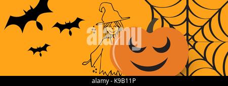 Composito Digitale di Halloween sfondo con battenti pipistrelli, spider web e zucca Foto Stock