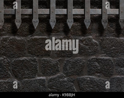 Il castello medievale di parete o porta di metallo sullo sfondo 3d illustrazione Foto Stock