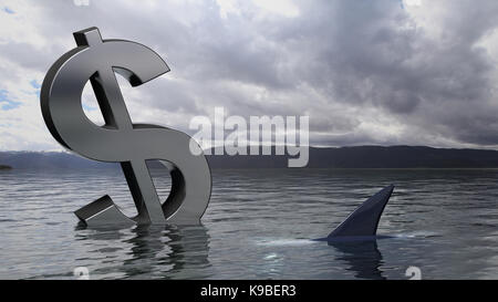 Simbolo del dollaro che affonda nell'acqua Foto Stock