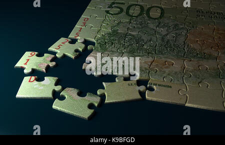 Argentina pesos puzzle su sfondo blu Foto Stock