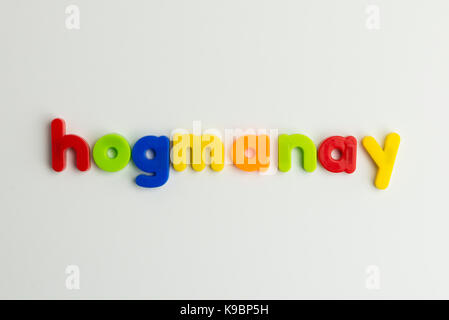 Hogmanay word in colorate i bambini le lettere Foto Stock
