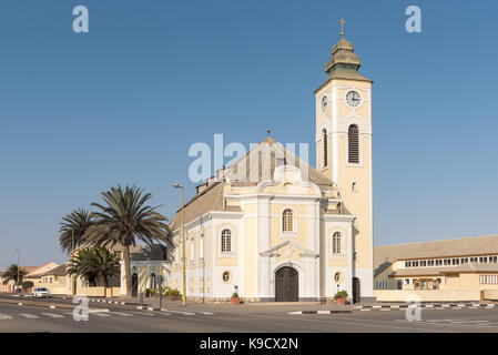 Swakopmund, Namibia - giugno 30, 2017: il tedesco della Chiesa evangelica luterana di Swakopmund, nel deserto del Namib sulla costa atlantica della Namibia Foto Stock