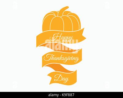 Felice giorno del ringraziamento, la zucca e il nastro. festive banner. illustrazione vettoriale Illustrazione Vettoriale
