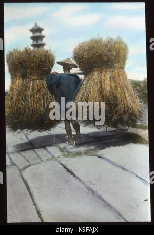 Uomo che porta due grandi fasci di paglia, Cina, ca.1917 1923 (IMP YDS RG224 OV1 0000 0041) Foto Stock