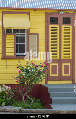 Barbados. Chattel House (ripido tetto, nessuna sporgenza) Costruzione in campagna. Per solo uso editoriale. Foto Stock