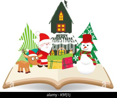 Merry Christmas Santa Claus e il pupazzo di neve sul libro Illustrazione Vettoriale
