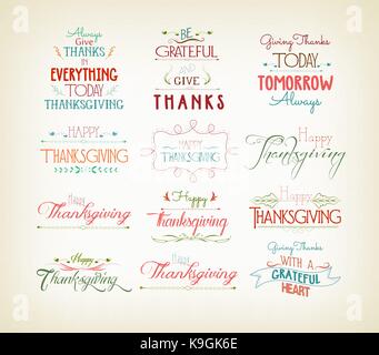 Vintage ringraziamento tipografici set design Illustrazione Vettoriale