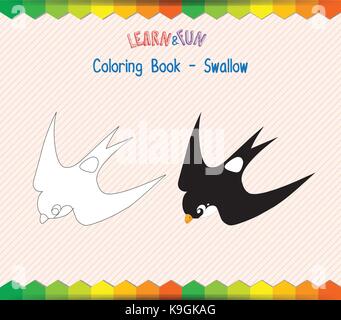 Swallow libro da colorare gioco educativo Illustrazione Vettoriale
