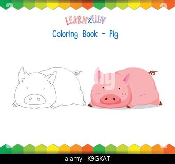 Pig Coloring Book gioco educativo Illustrazione Vettoriale