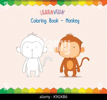 Monkey Coloring Book gioco educativo Illustrazione Vettoriale