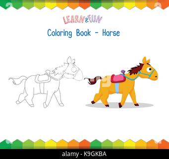 Horse Coloring Book gioco educativo Illustrazione Vettoriale