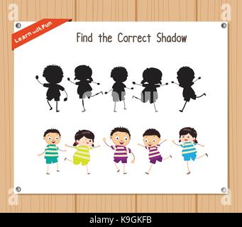 Trovare la giusta ombra, educazione gioco per bambini - i bambini divertente Illustrazione Vettoriale
