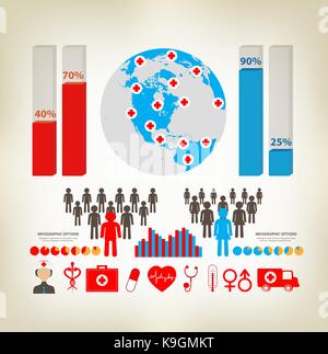 Assistenza sanitaria ed infografico elementi Illustrazione Vettoriale