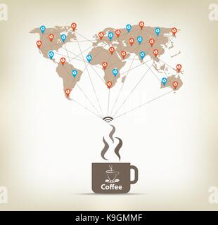 Caffè per la comunicazione globale concetto stock Illustrazione Vettoriale
