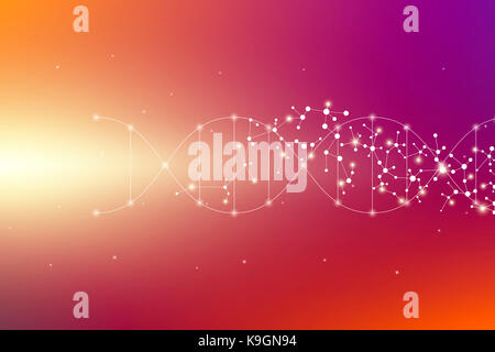Molecola di DNA di struttura e di neuroni, linee collegate con dei puntini, genetici e di composti chimici, illustrazione Foto Stock