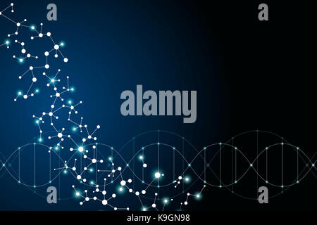 Molecola di DNA di struttura e di neuroni, linee collegate con dei puntini, genetici e di composti chimici, illustrazione Foto Stock
