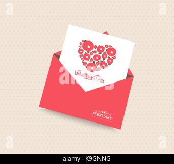 Felice il giorno di San Valentino con busta cuore Illustrazione Vettoriale