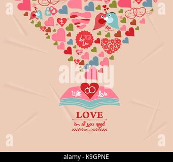 Colorato il giorno di san valentino gli elementi della scheda Messaggi di saluto Illustrazione Vettoriale