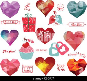 Il giorno di san valentino etichette, le icone degli elementi geometrici collezione Illustrazione Vettoriale