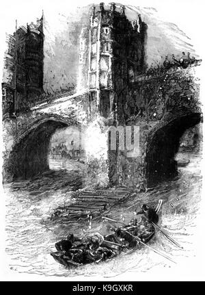 P289 London Bridge nel XIII secolo fuga della regina Eleonora Foto Stock