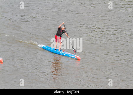 Putney Londra, Regno Unito. 23 Sep, 2017. Putney Canoa Club prendere parte in una racchetta gara di imbarco sul Fiume Tamigi in una calda giornata d'autunno.rematori remato 20 km da Putney a Westminster e indietro. Credito: amer ghazzal/Alamy Live News Foto Stock